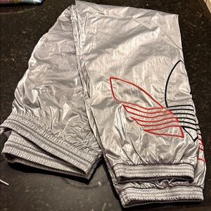 Adidas Silver Track Pants with Red and Black Accents
